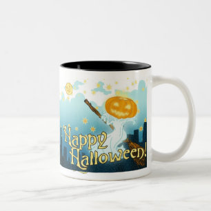 Vintage-Halloween-Kürbis-Geist Zweifarbige Tasse