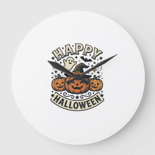 Vintage-Halloween-Kürbis-Geister-Shirt-Design_1 Große Wanduhr