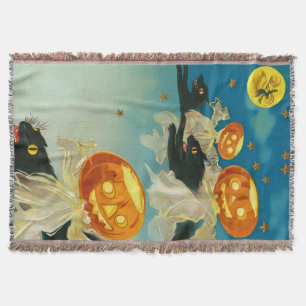 Vintage Halloween-Kürbis-Geister und schwarze Katz Decke