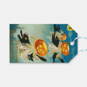 Vintage Halloween-Kürbis-Geister und schwarze Katz Geschenkanhänger