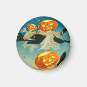 Vintage Halloween-Kürbis-Geister und schwarze Katz Magnet