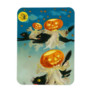 Vintage Halloween-Kürbis-Geister und schwarze Katz Magnet