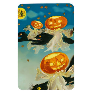 Vintage Halloween-Kürbis-Geister und schwarze Katz Magnet