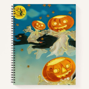 Vintage Halloween-Kürbis-Geister und schwarze Katz Notizblock
