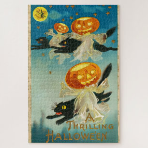 Vintage Halloween-Kürbis-Geister und schwarze Katz Puzzle