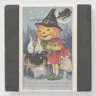 Vintage-Halloween-Kürbis-Hexe Steinuntersetzer