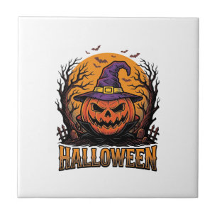 Vintage-Halloween-Kürbis-Hexenhut-Grafik_1 Fliese