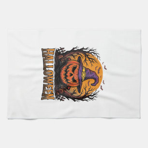 Vintage-Halloween-Kürbis-Hexenhut-Grafik_1 Geschirrtuch