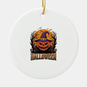 Vintage-Halloween-Kürbis-Hexenhut-Grafik_1 Keramik Ornament