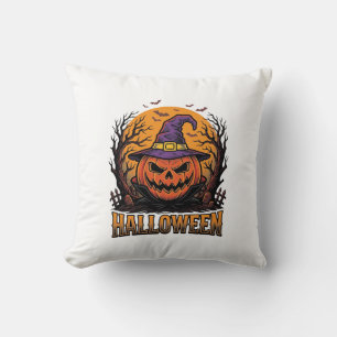 Vintage-Halloween-Kürbis-Hexenhut-Grafik_1 Kissen