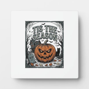 Vintage Halloween-Kürbis-Katze Die Saison ist da T Fotoplatte