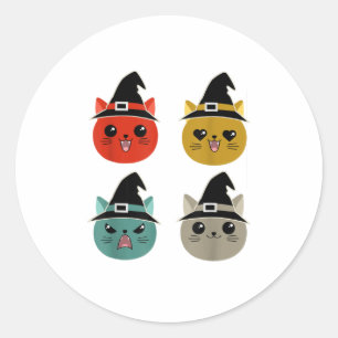Vintage-Halloween-Kürbis-Katze-Hexenhut-Tric Runder Aufkleber