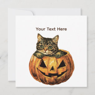 Vintage Halloween-Kürbis-Kitty Einladung