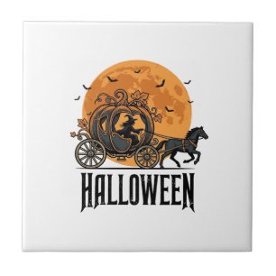 Vintage-Halloween-Kürbis-Kutsche-Hexen-Design_1 Fliese