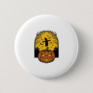 Vintage-Halloween-Kürbis-Mond-Vogelscheuche-Kunst_ Button