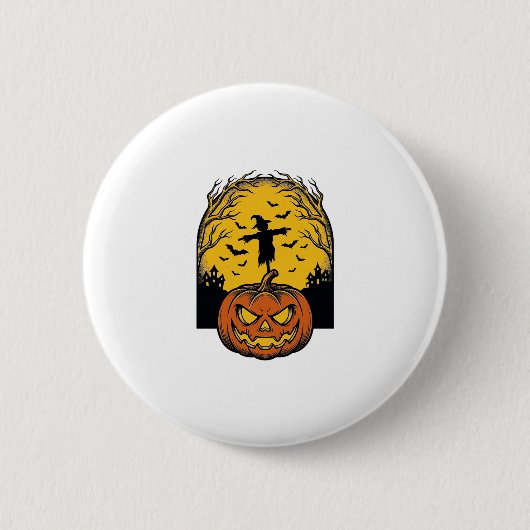 Vintage-Halloween-Kürbis-Mond-Vogelscheuche-Kunst_ Button (Vorderseite)