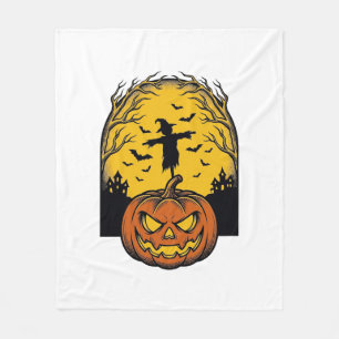 Vintage-Halloween-Kürbis-Mond-Vogelscheuche-Kunst_ Fleecedecke
