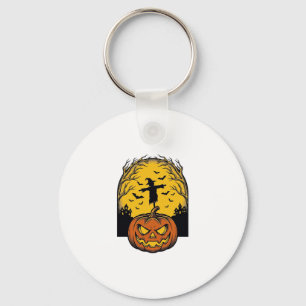 Vintage-Halloween-Kürbis-Mond-Vogelscheuche-Kunst_ Schlüsselanhänger