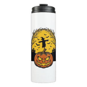 Vintage-Halloween-Kürbis-Mond-Vogelscheuche-Kunst_ Thermosbecher