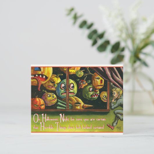 Vintage Halloween-Kürbis Postkarte (Stehend Vorderseite)