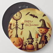 Vintage Halloween-Kürbis und -Fledermäuse Button (Vorne & Hinten)
