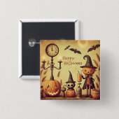 Vintage Halloween-Kürbis und -Fledermäuse Button (Vorne & Hinten)