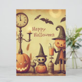 Vintage Halloween-Kürbis und -Fledermäuse Feiertagskarte (Stehend Vorderseite)