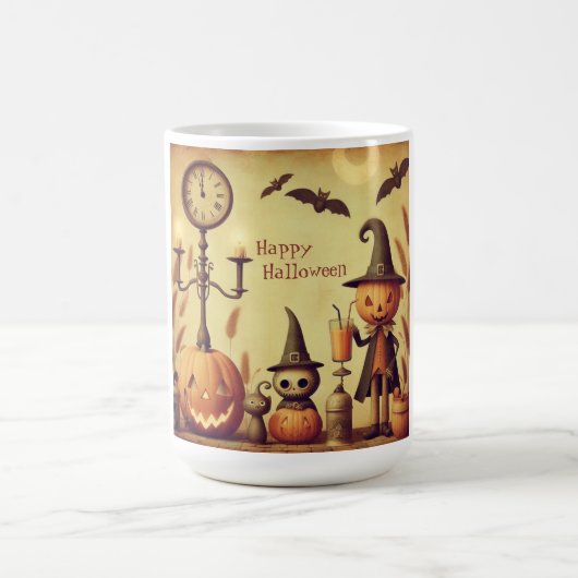 Vintage Halloween-Kürbis und -Fledermäuse Kaffeetasse (Mittel)