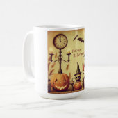 Vintage Halloween-Kürbis und -Fledermäuse Kaffeetasse (Vorderseite Links)