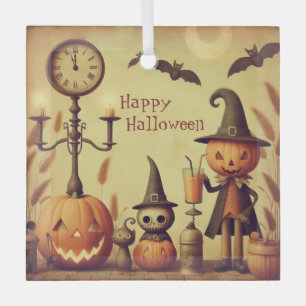 Vintage Halloween-Kürbis und -Fledermäuse Ornament Aus Glas