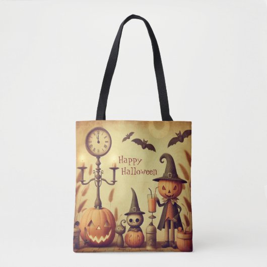 Vintage Halloween-Kürbis und -Fledermäuse Tasche (Vorderseite)