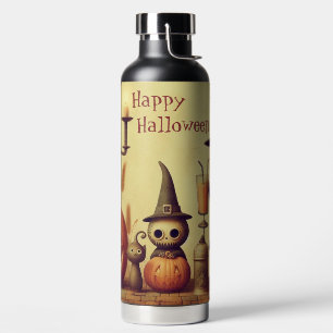 Vintage Halloween-Kürbis und -Fledermäuse Trinkflasche