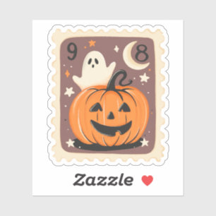 Vintage-Halloween-Kürbis und Geist Stempel Aufkleber