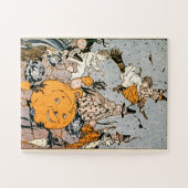 Vintage Halloween Kürbis und Hexen mit Besen Puzzle (Horizontal)