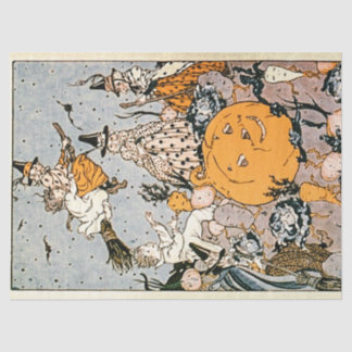 Vintage Halloween Kürbis und Hexen mit Besen Seidenpapier