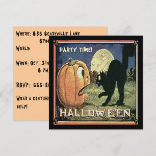 Vintage-Halloween-Kürbis und Katze in Mosaikarbeit Einladung