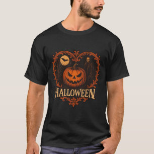Vintage-Halloween-Kürbis- und Sensenmann-T-Shirt T-Shirt