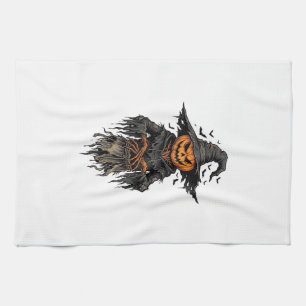 Vintage-Halloween-Kürbis-Vogelscheuche-Hexe-Shirt  Geschirrtuch