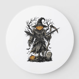 Vintage-Halloween-Kürbis-Vogelscheuchen-Shirt-Desi Große Wanduhr