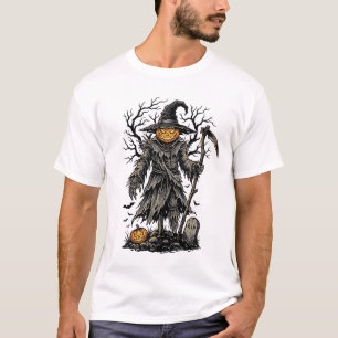 Vintage Halloween-Kürbis-Vogelscheuchen-Shirt-Desi T-Shirt