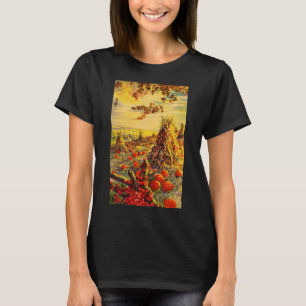 Vintage-Halloween-Kürbisfeld mit Heuhaufen T-Shirt