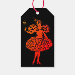 Vintage-Halloween-Kürbisfen-Illustration Geschenkanhänger