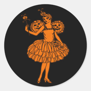Vintage-Halloween-Kürbisfen-Illustration Runder Aufkleber