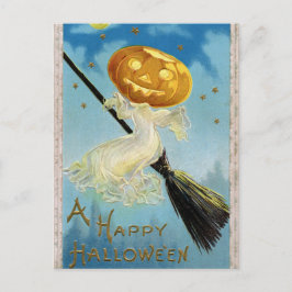 Vintage Halloween-Kürbishexe Postkarte