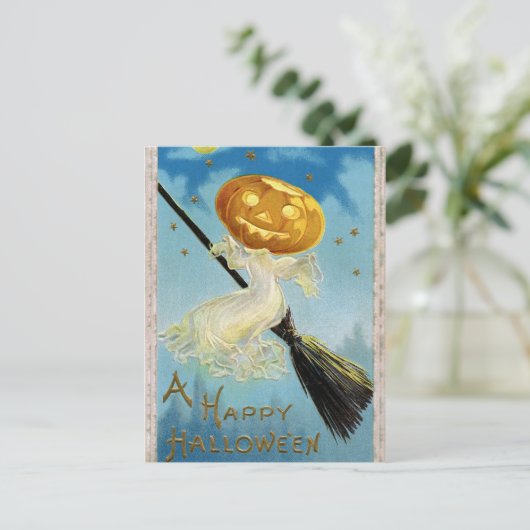 Vintage Halloween-Kürbishexe Postkarte (Stehend Vorderseite)
