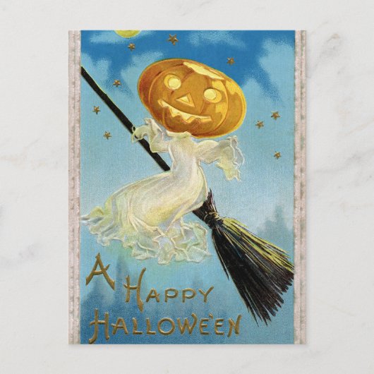 Vintage Halloween-Kürbishexe Postkarte (Vorderseite)