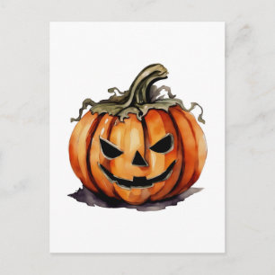 Vintage-Halloween-Kürbislaterne-Aquarell Postkarte