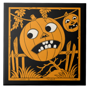 Vintage-Halloween-Kürbislaterne-Fliese Fliese