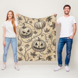 Vintage-Halloween-Kürbismuster mit Ranken Fleecedecke