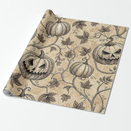 Vintage-Halloween-Kürbismuster mit Ranken Geschenkpapier